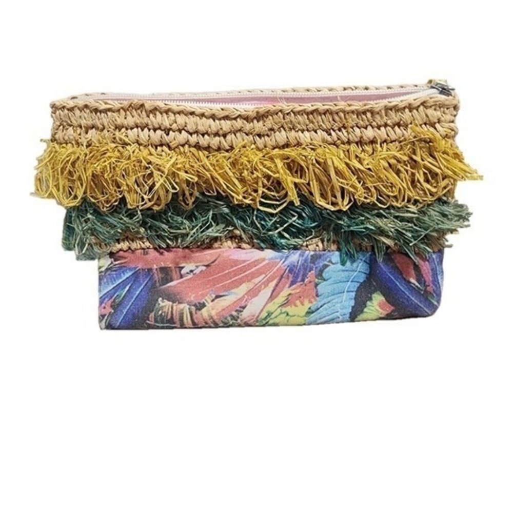 Bay Sky San Diego Hat Co Floral Woven Fringe Clutch Boho Resort Bag